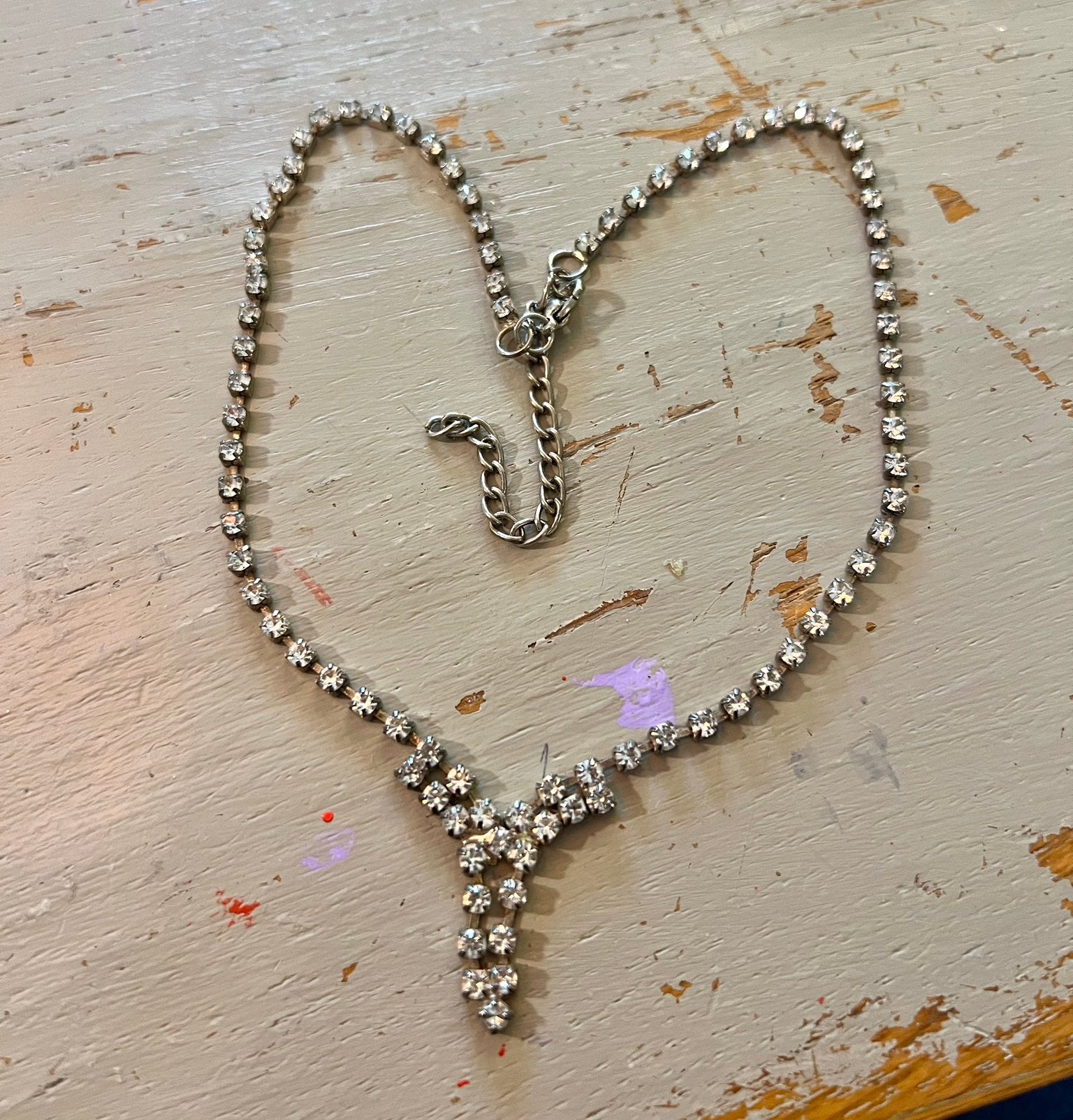 Vintage strass antieke costume rhinestones ketting collier, Overige materialen, Verstelbaar, Ophalen of Verzenden, Zo goed als nieuw