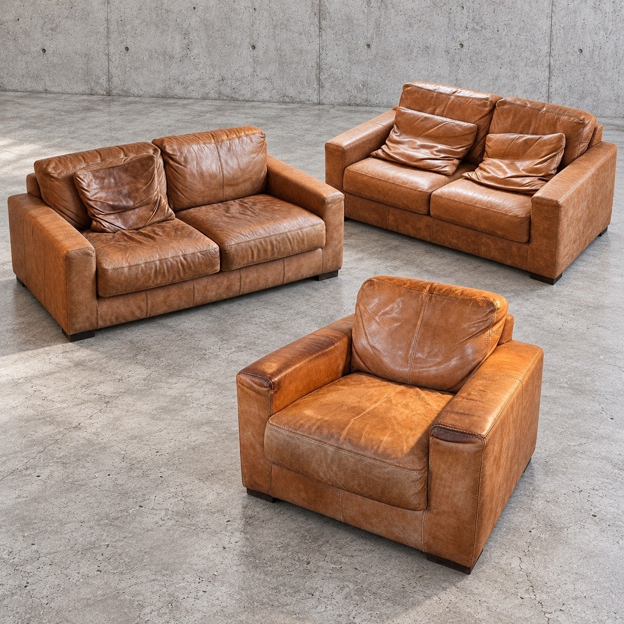 L'Ancora Leren Bankstel - 2x 2-zitsbank + 1x Faute, Huis en Inrichting, Ophalen, Gebruikt, Klassiek, Robuust, 150 tot 200 cm
