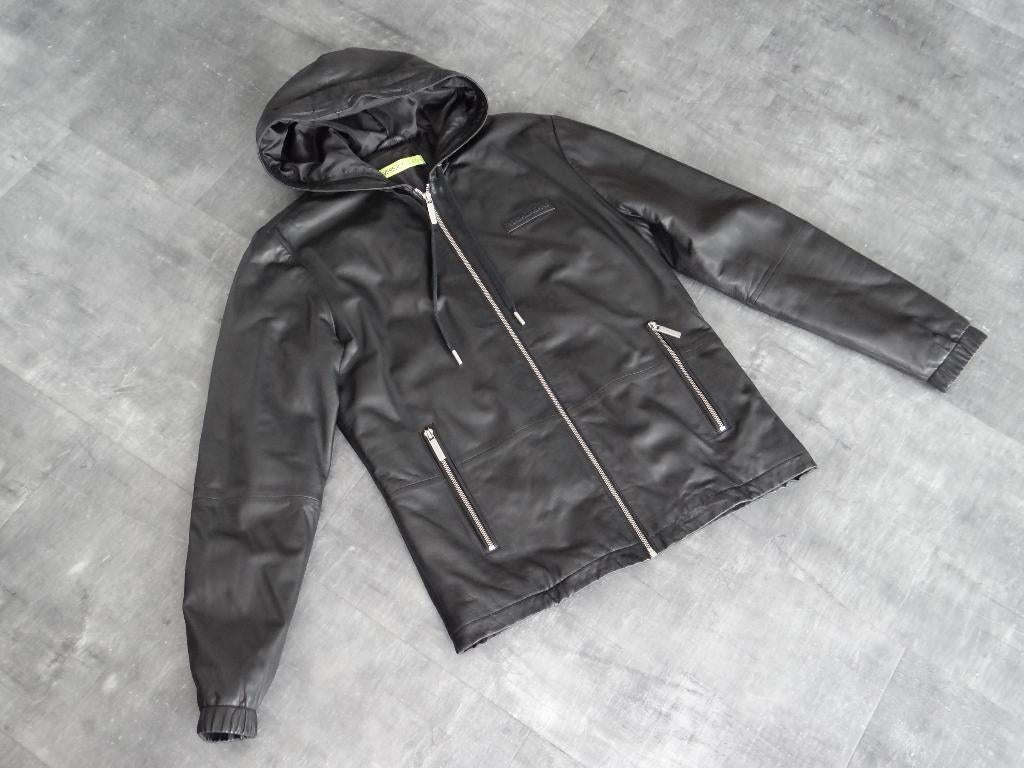 Versace Jeans jas leer (Gevoerd) met capuchon maat 46, Verzenden, Zwart, Nieuw, Maat 46 (S) of kleiner