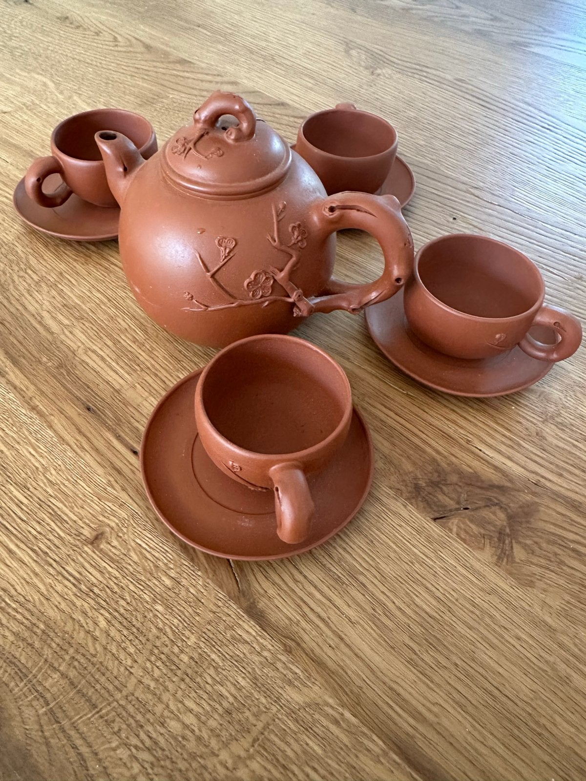 Vintage Chinese Yixing Aardewerk Theeset - 1 Theepot, 4 Kopj, Ophalen of Verzenden