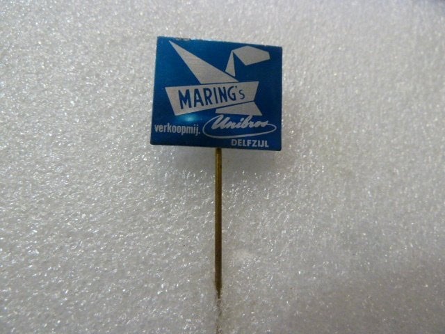 Vintage Maring's Unibro Delfzijl speldje, Verzamelen, Ophalen of Verzenden, Gebruikt, Overige onderwerpen, Speldje of Pin
