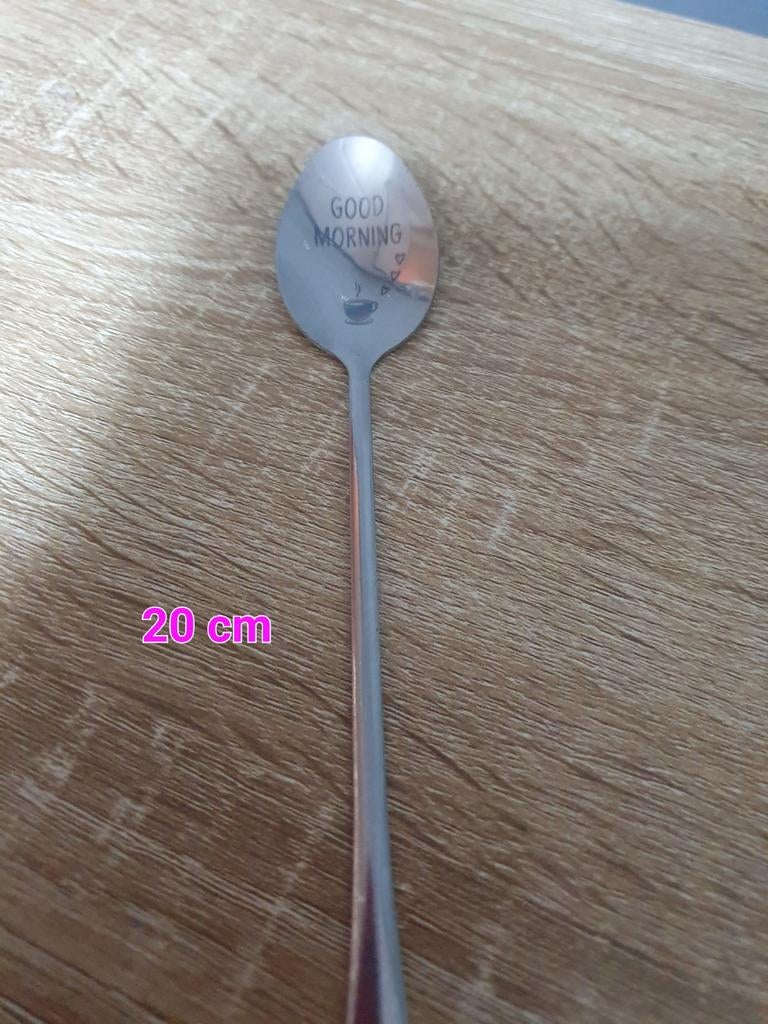 Nieuwe dessertlepel met 'Good Morning', Nieuw, Ophalen of Verzenden, Rvs of Chroom, Vaatwasserbestendig