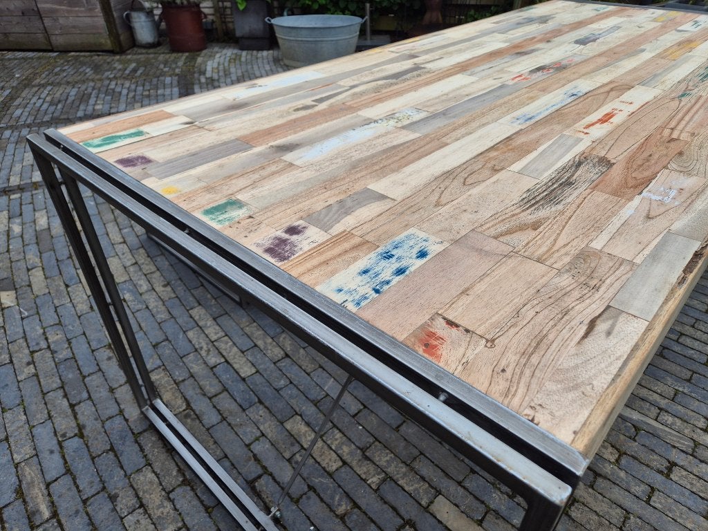 << Eettafel 220x100cm van gerecycled hout | driftwood >>, Huis en Inrichting, Tafels | Eettafels, Overige houtsoorten, Gebruikt