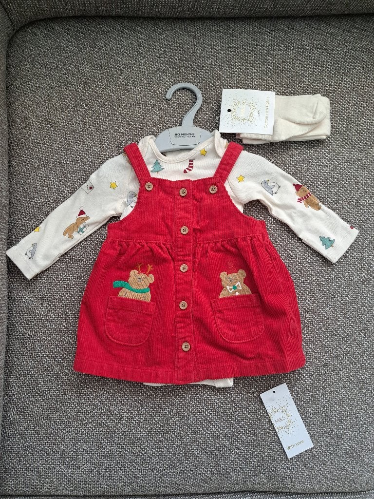 Kerst setje maat 62 jurk, trui, maillot baby 0-3 maand NIEUW, Meisje, M&S, Nieuw, Ophalen of Verzenden
