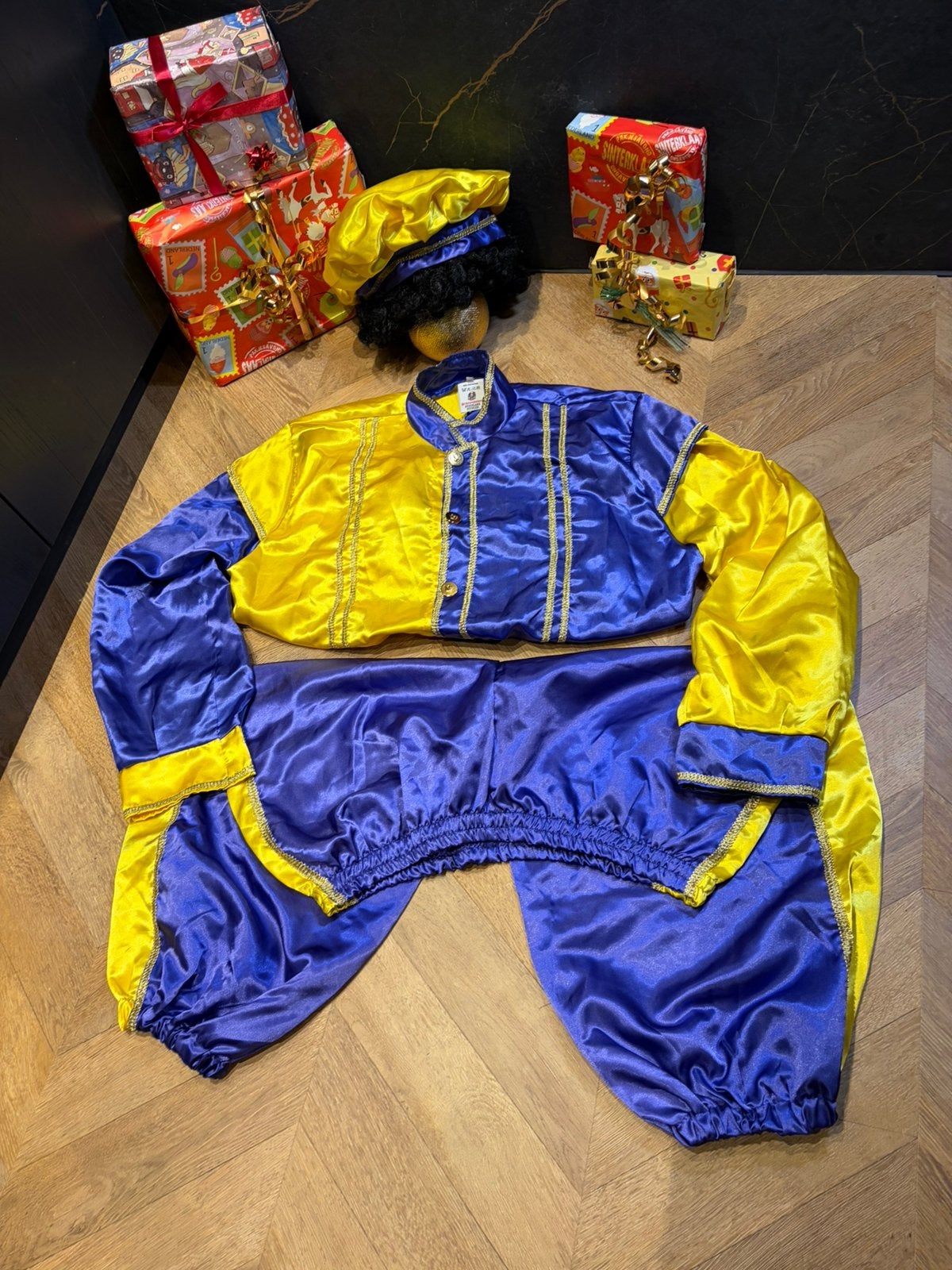 Pietenpak geel paars maat xxxl set luxe sinterklaas, Ophalen of Verzenden, Zo goed als nieuw