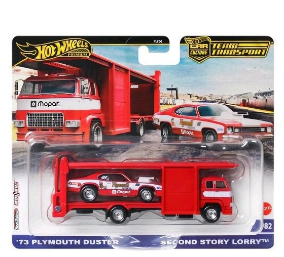 Set Team Transport Plymouth Duster + Second Story Lorry Rood, Tschuiten@hotmail.com, Duitsland, Auto, Hotwheels Premium