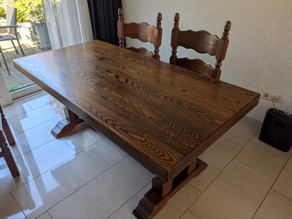 Eiken eettafel 180x90 cm, stevige kwaliteit (incl. stoelen), Ophalen, Gebruikt, Eikenhout, 50 tot 100 cm