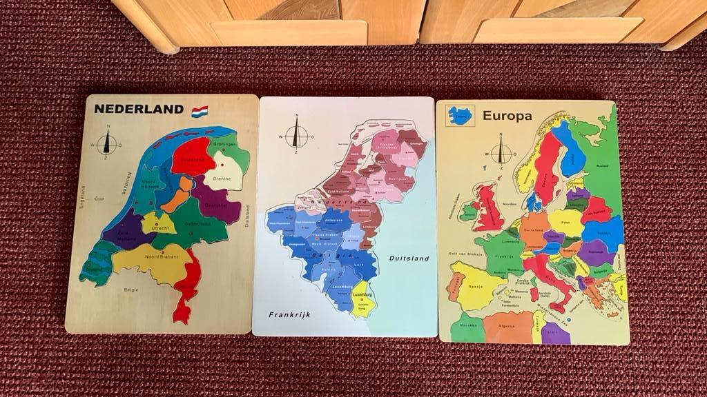 Houten puzzels NL Benelux Europa en Middeleeuws kasteel, Ophalen of Verzenden, Gebruikt