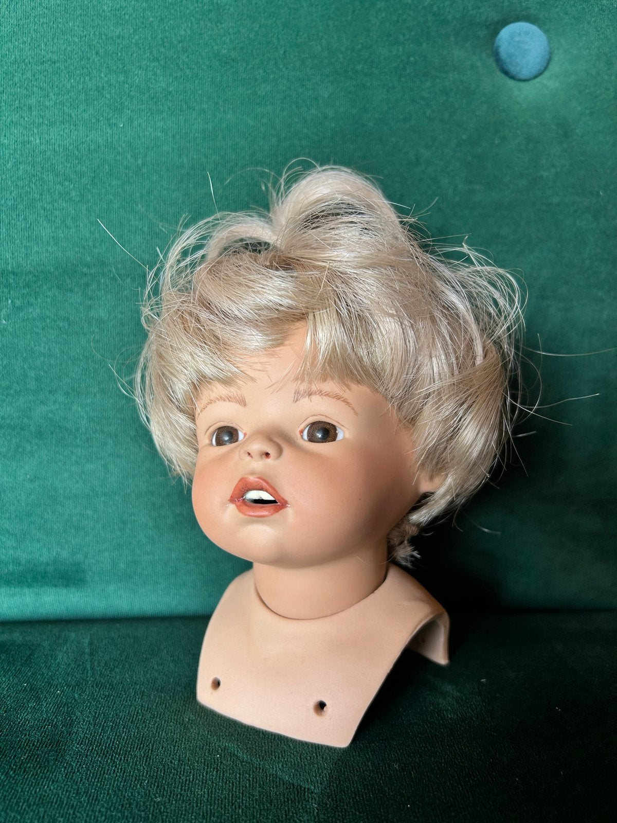 Vintage porseleinen poppenhoofd met blond haar, Verzamelen, Ophalen of Verzenden, Zo goed als nieuw, Overige typen