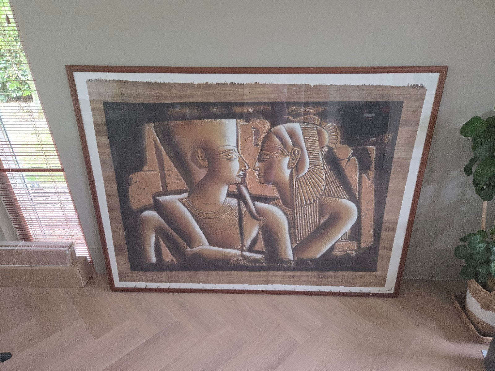 Groot papyrus kunstwerk uit Egypte, ingelijst, Antiek en Kunst, Ophalen