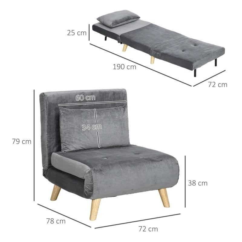 2-in-1 Slaapbank Fauteuil met Verstelbare Rugleuning