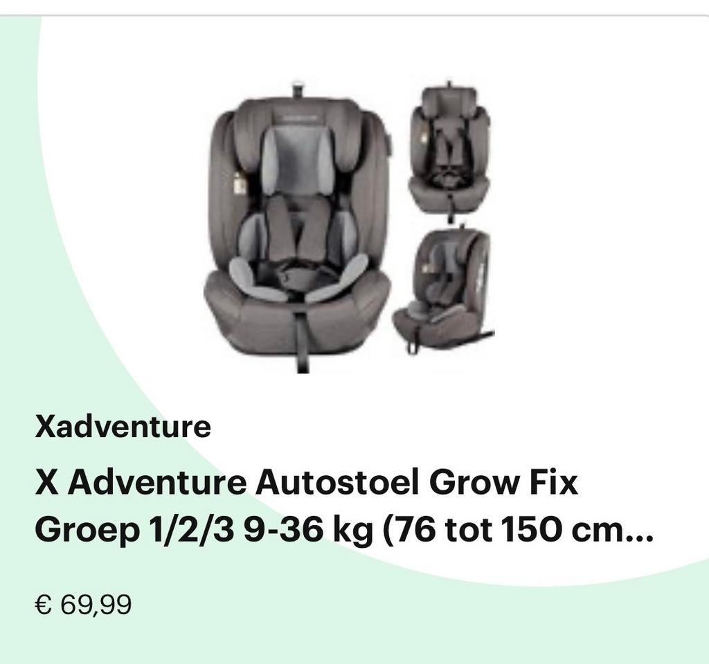 X Adventure Autostoel Grow Fix Groep 1/2/3 9-36 kg, Kinderen en Baby's, Kinderwagens en Combinaties, Ophalen, Zo goed als nieuw