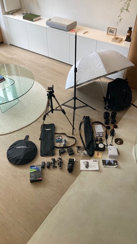 Complete fotostudio Lenzen/camera/flits/statieven/…., Audio, Tv en Foto, Fotografie | Fotostudio en Toebehoren, Zo goed als nieuw