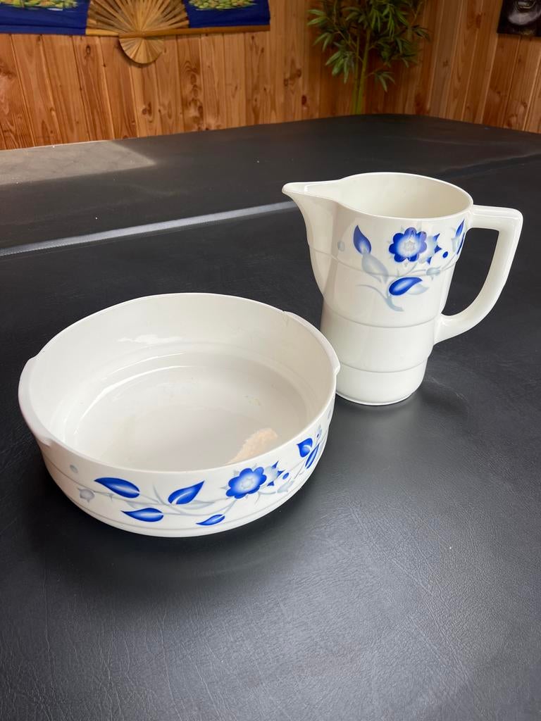 Vintage Waskomset met Blauw Bloemmotief - Ammy, Ophalen of Verzenden