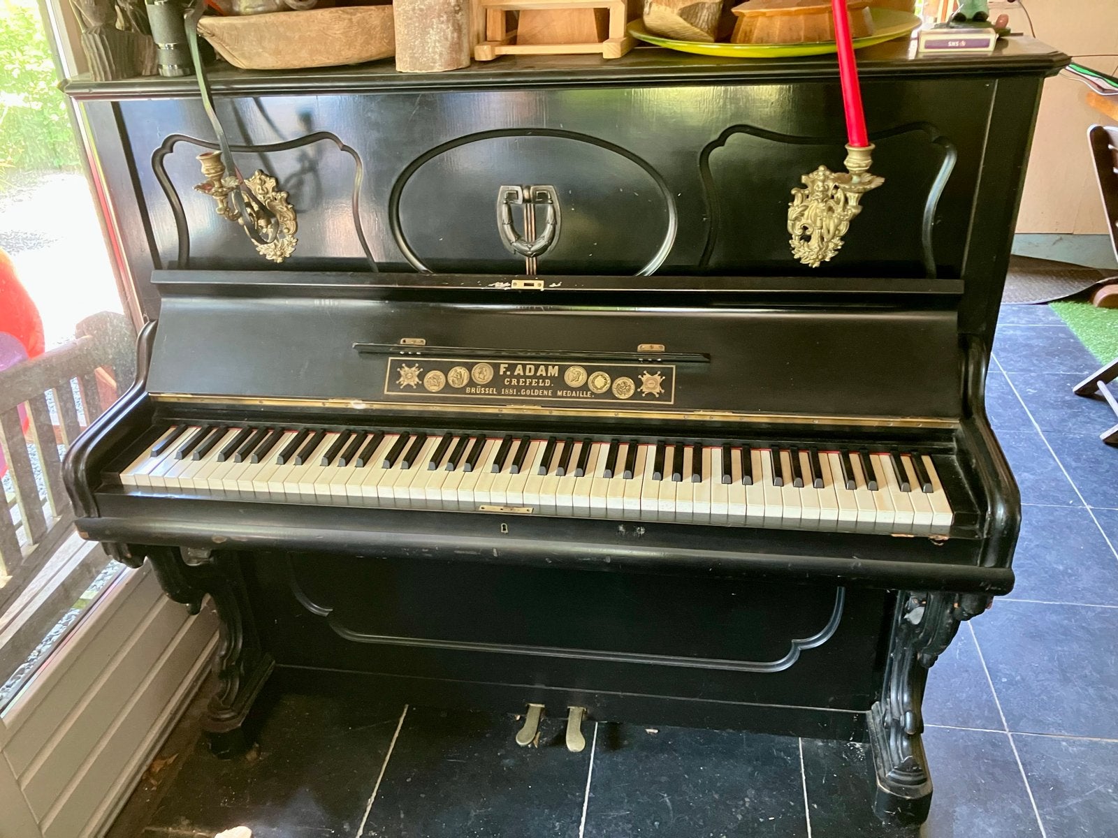 Koopje! Antieke F. Adam Piano, Ophalen, Gebruikt, Zwart, Piano