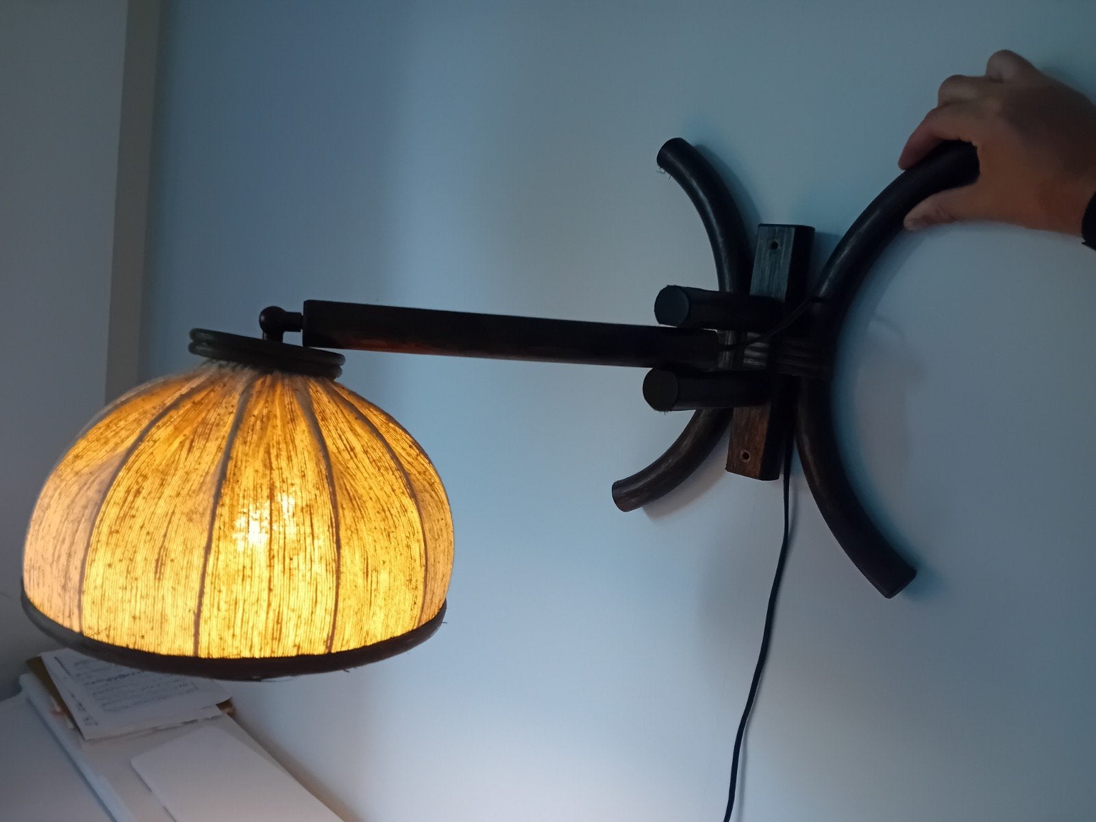 Vintage Rotan Wandlamp Jaren '70, Huis en Inrichting, Gebruikt, Bruin, Natuurlijk materiaal, Ophalen of Verzenden