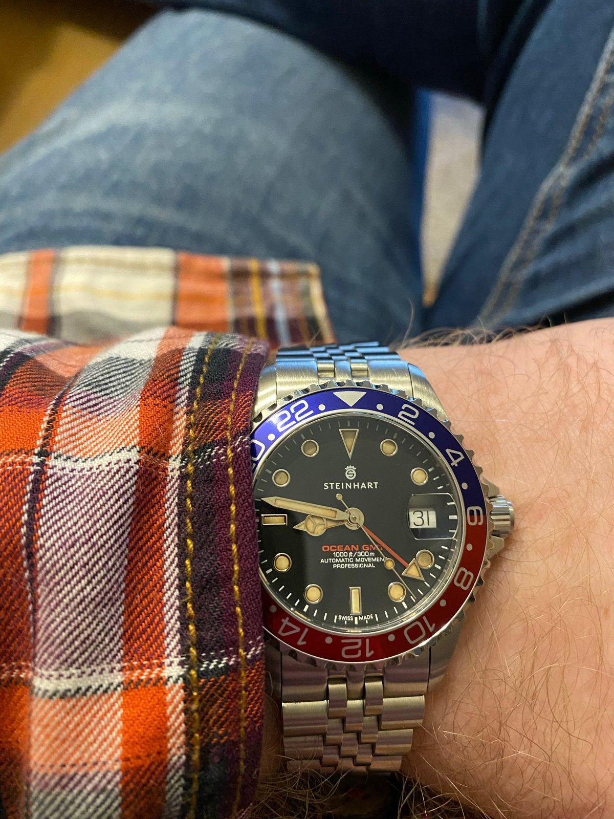 Steinhart Ocean One GMT Pepsi 39mm Vintage Jubilee mei 2021, Sieraden, Tassen en Uiterlijk, Horloges | Heren, Overige merken, Staal
