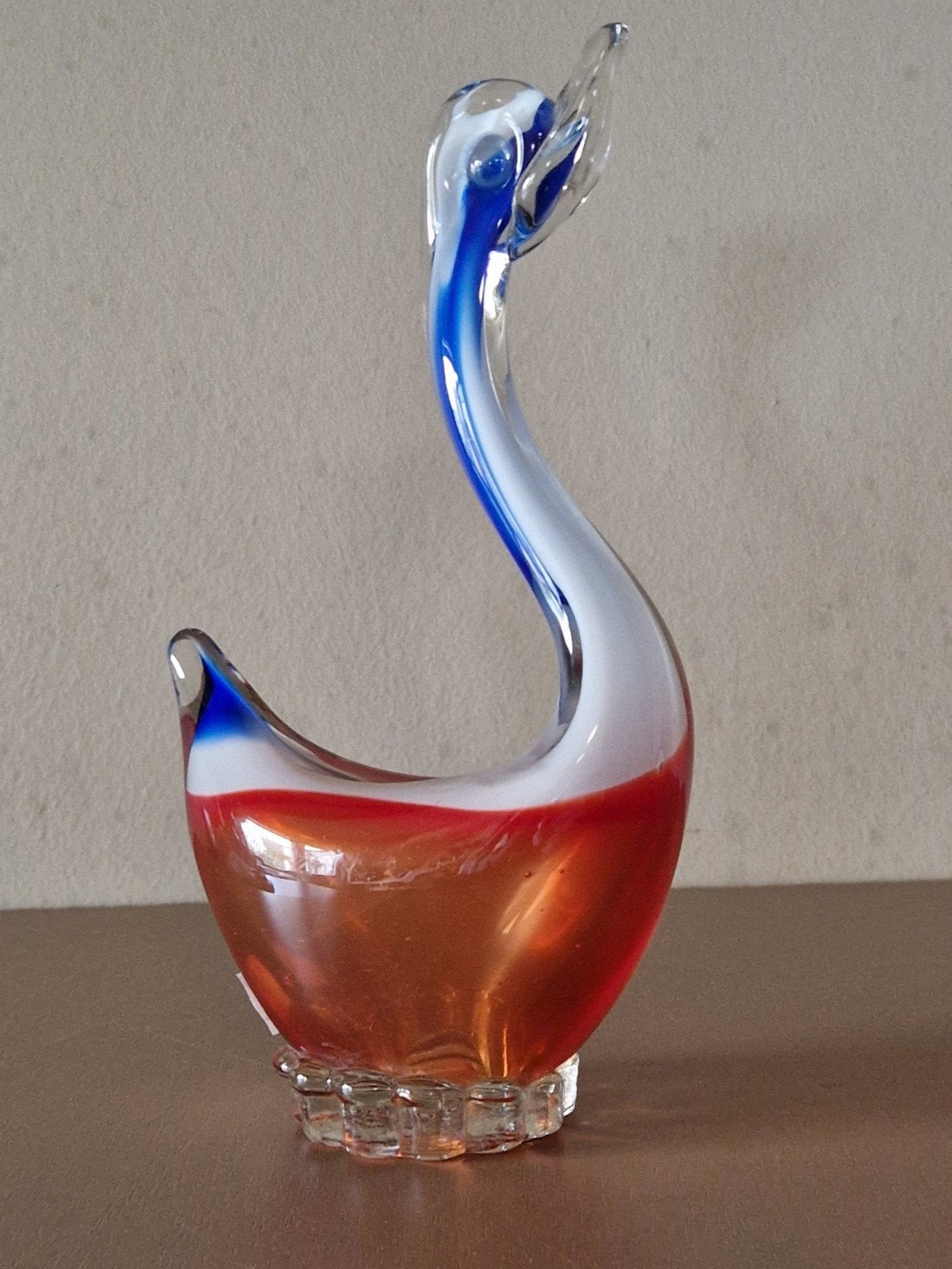Glazen zwaan rood, wit, blauw - Murano stijl, Antiek en Kunst, Ophalen of Verzenden