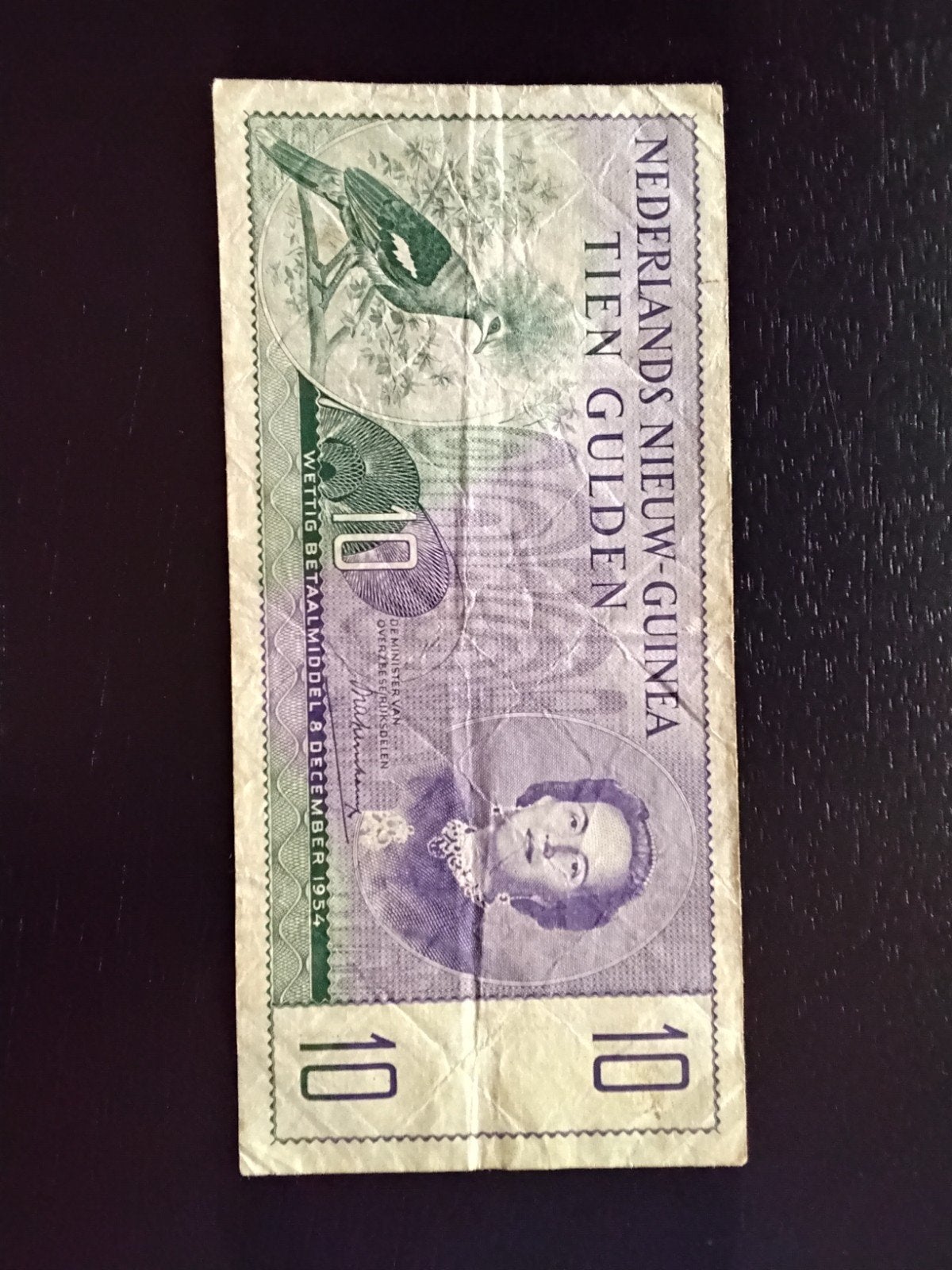 10 Gulden 1954 - Nederlands Nieuw-Guinea (Koningin Juliana), Postzegels en Munten, Ophalen, Los biljet