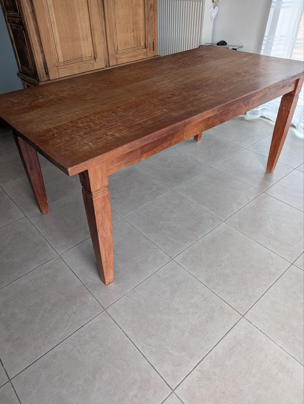 Massief houten eettafel met lade, Ophalen