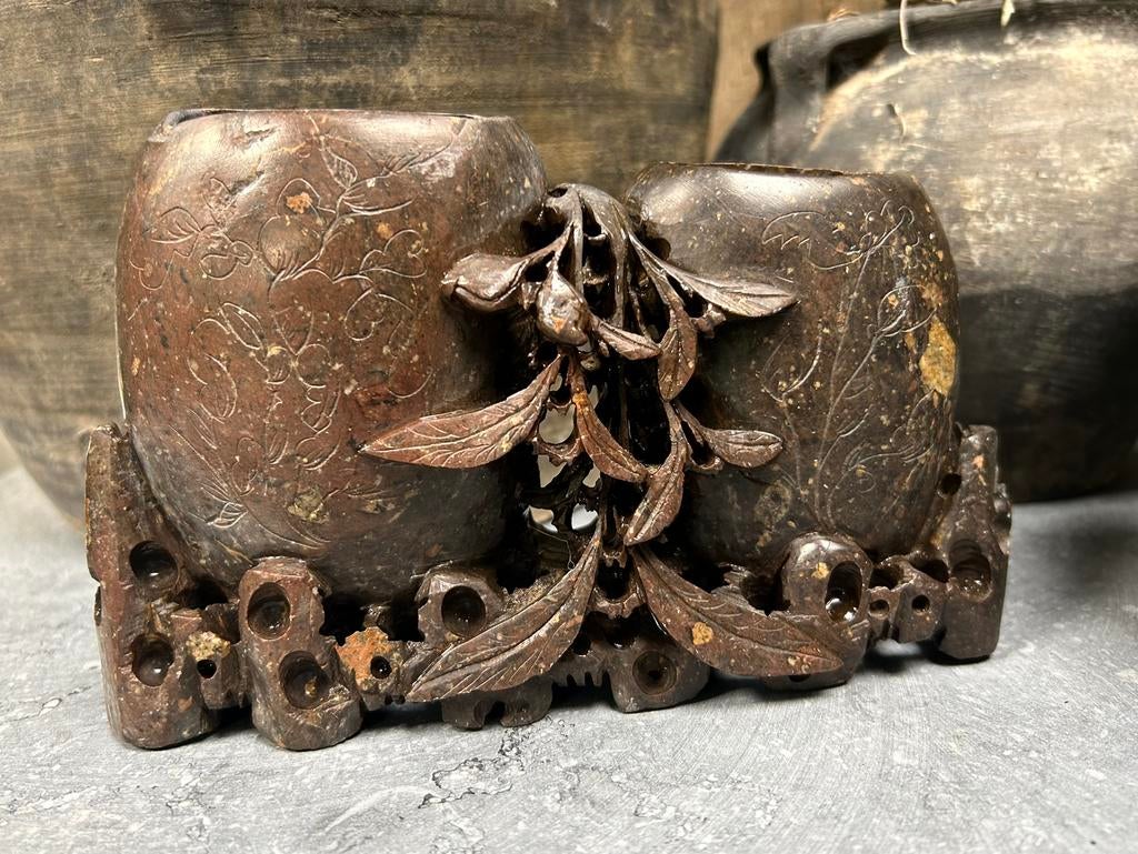 Vintage Chinese spekstenen inktpot / penselen pot Aziatisch, Ophalen of Verzenden