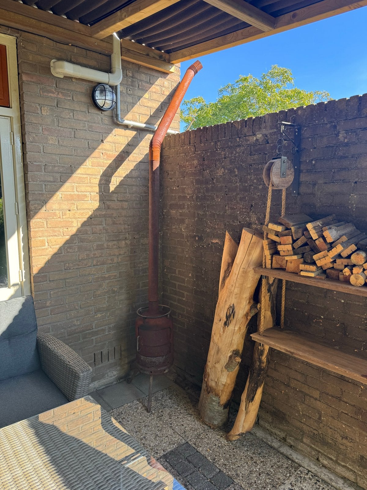 Buitenkachel met lange pijp - Ideaal voor onder overkapping, Tuin en Terras, Ophalen of Verzenden, Gebruikt