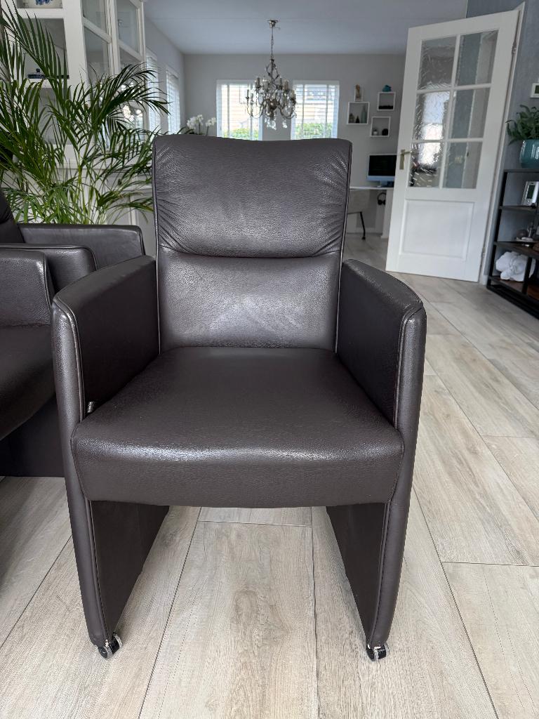 Eetkamerstoelen 6x leer met rugleuning verstelbaar, Ophalen, Bruin, Leer, Zo goed als nieuw