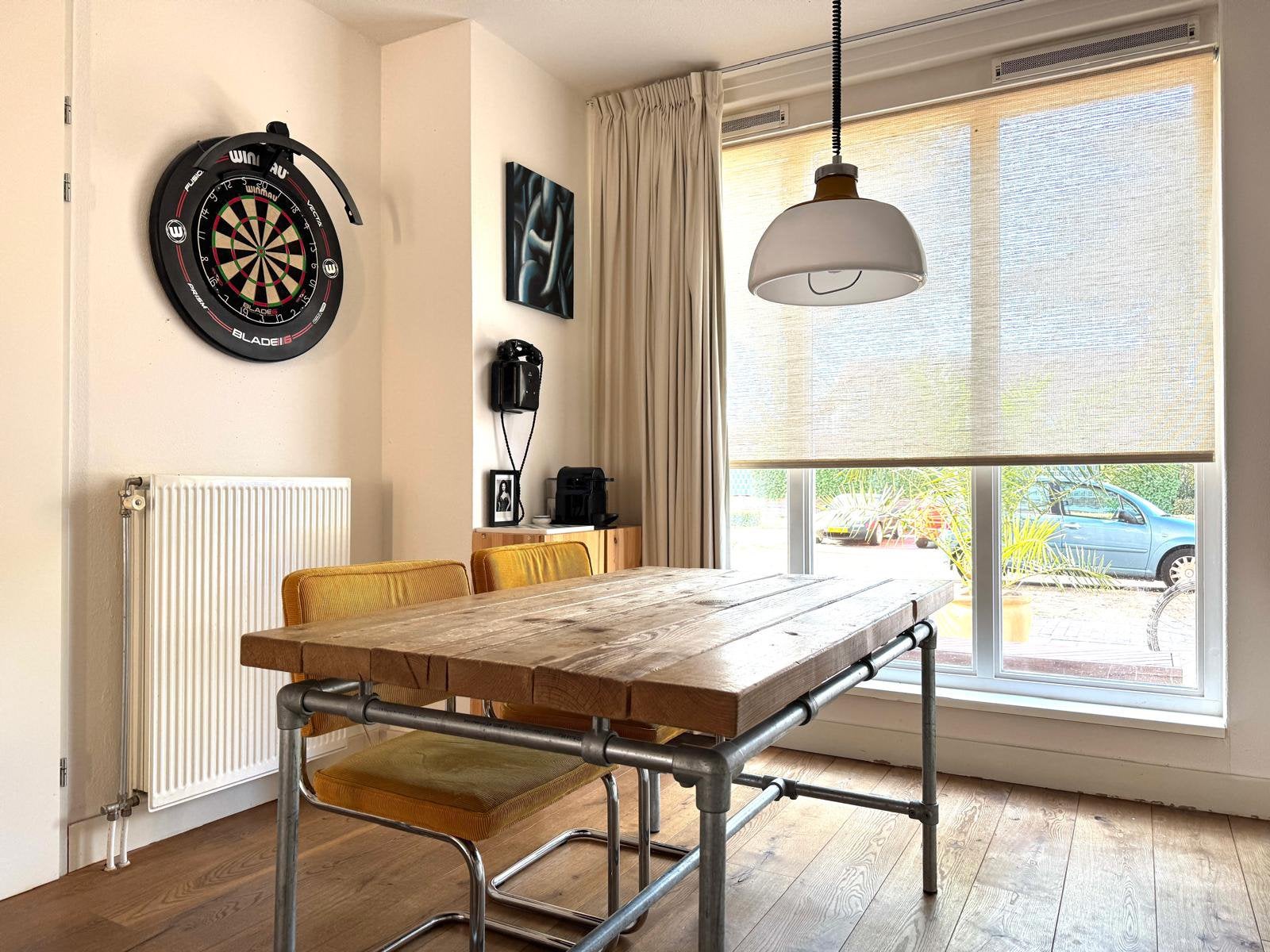 JORG industriële tafel – massief hout – 140x90 cm, Ophalen, Gebruikt, 100 tot 150 cm, 50 tot 100 cm