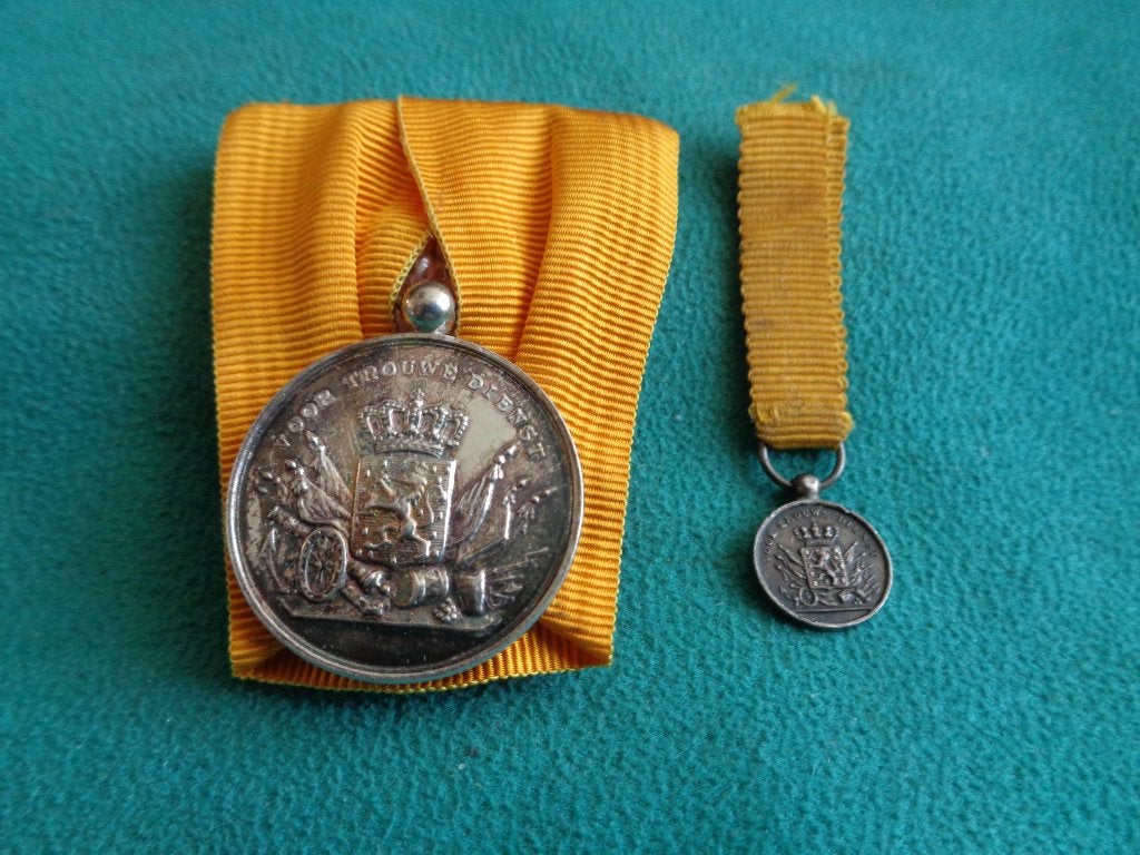 Medaille zilver Trouwe dienst Wilhelmina met mini, Verzenden, Landmacht, Nederland, Lintje, Medaille of Wings