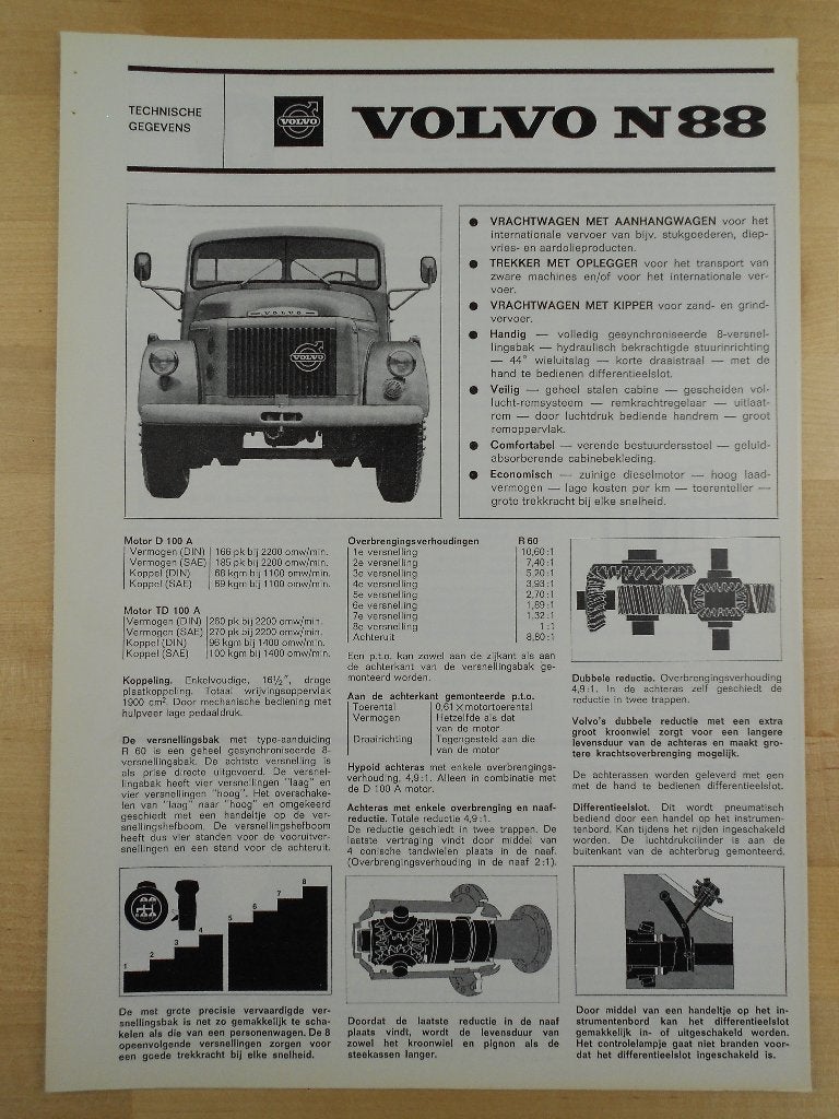 Volvo N88 Technische Specificatie Brochure 1965 Torpedo Neus, Volvo, Zo goed als nieuw, Volvo, Ophalen of Verzenden