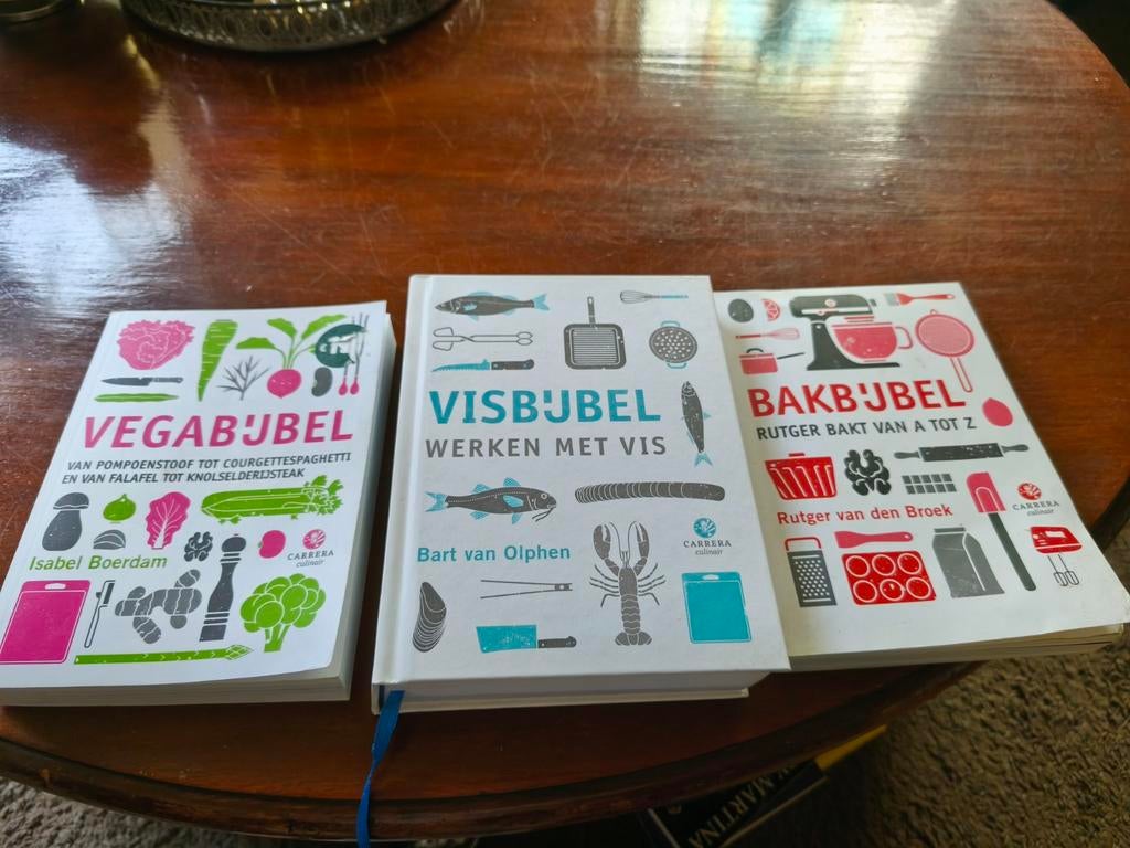 Kookboeken: Vegabijbel, Visbijbel, Bakbijbel (3-delige set), Boeken, Kookboeken, Zo goed als nieuw, Hoofdgerechten, Taart, Gebak en Desserts