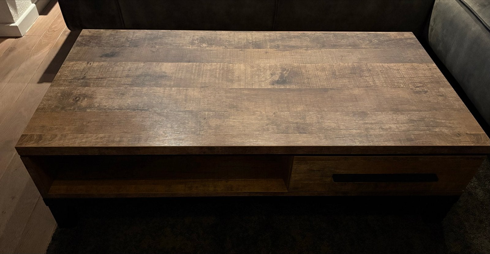 Salontafel van mangohout met lade, Ophalen, 100 tot 150 cm, 50 tot 100 cm, Zo goed als nieuw