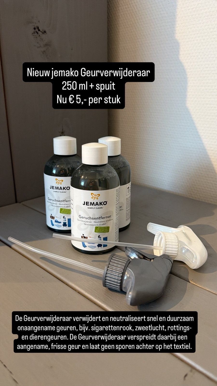 Nieuwe Jemako Geurverwijderaar 250 ml met spuit, Huis en Inrichting, Schoonmaakartikelen, Ophalen of Verzenden, Schoonmaakmiddel