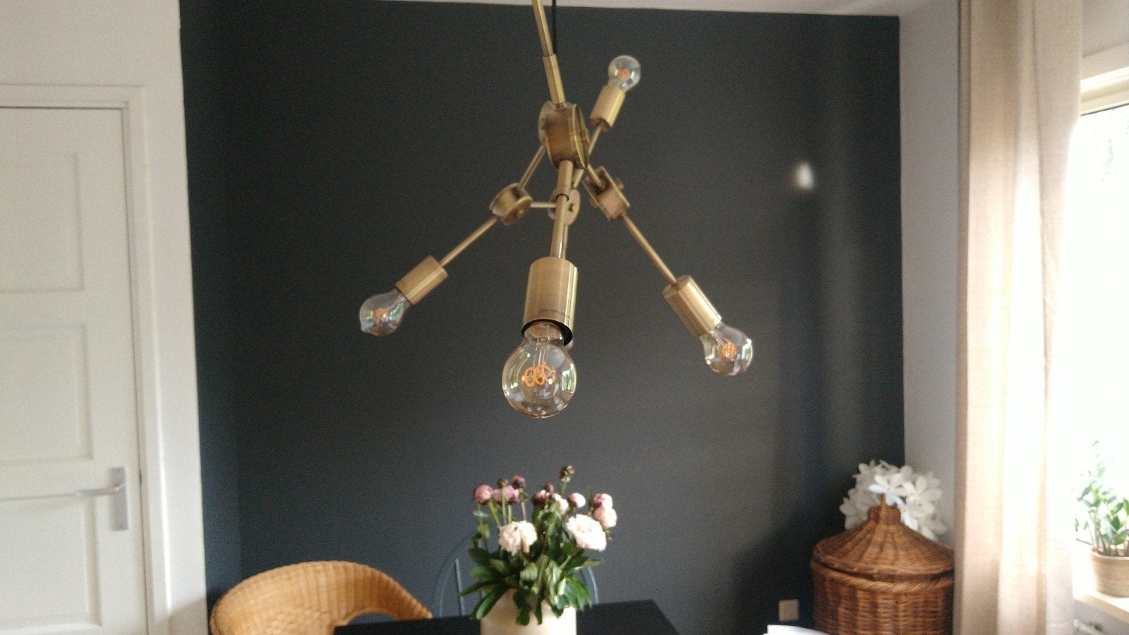 Goud Koper Kleurige Hanglamp met 6 Lichtpunten, Ophalen, Modern, Industrieel, E27 (groot), Zo goed als nieuw