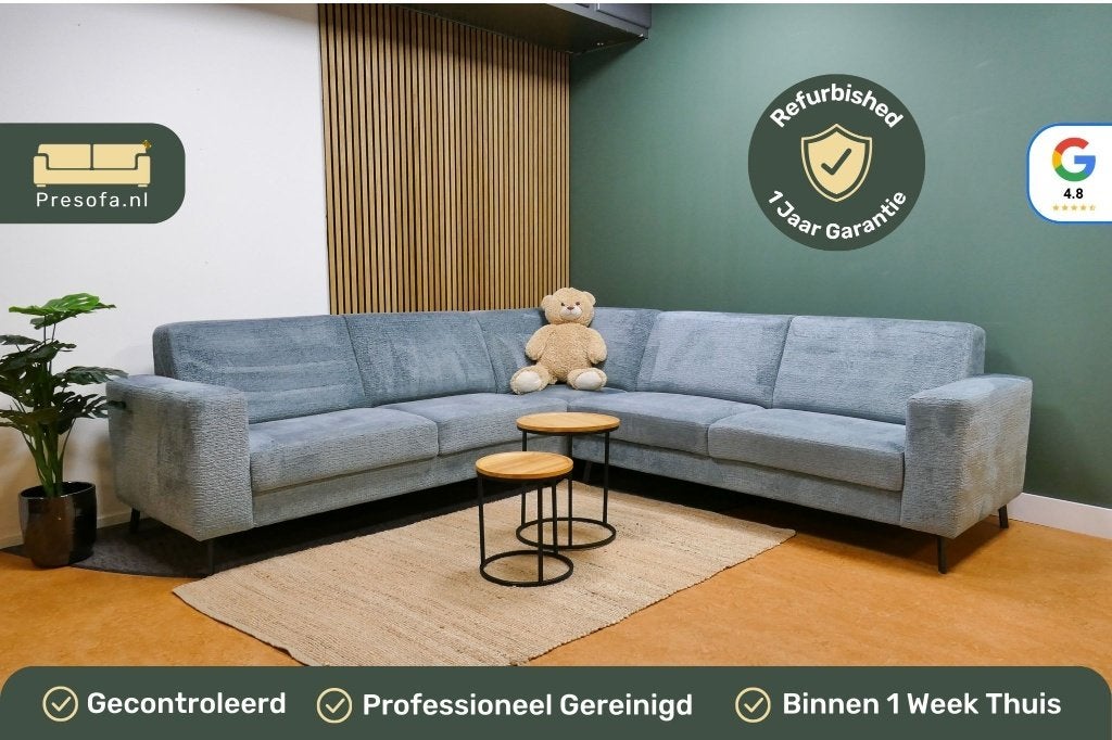 Grote Hoekbank Turqouise/Blauw Bouclé [Refurbished], Huis en Inrichting, 250 tot 300 cm, -, -, Hoekbank