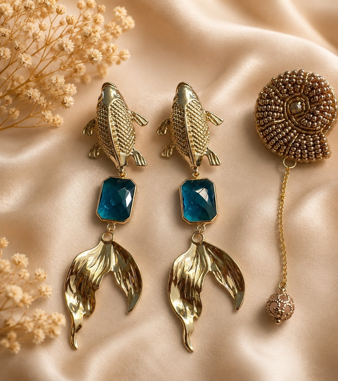 Vis oorbellen met groen blauw kristal, Met kristal, Overige materialen, Hangers, Verzenden