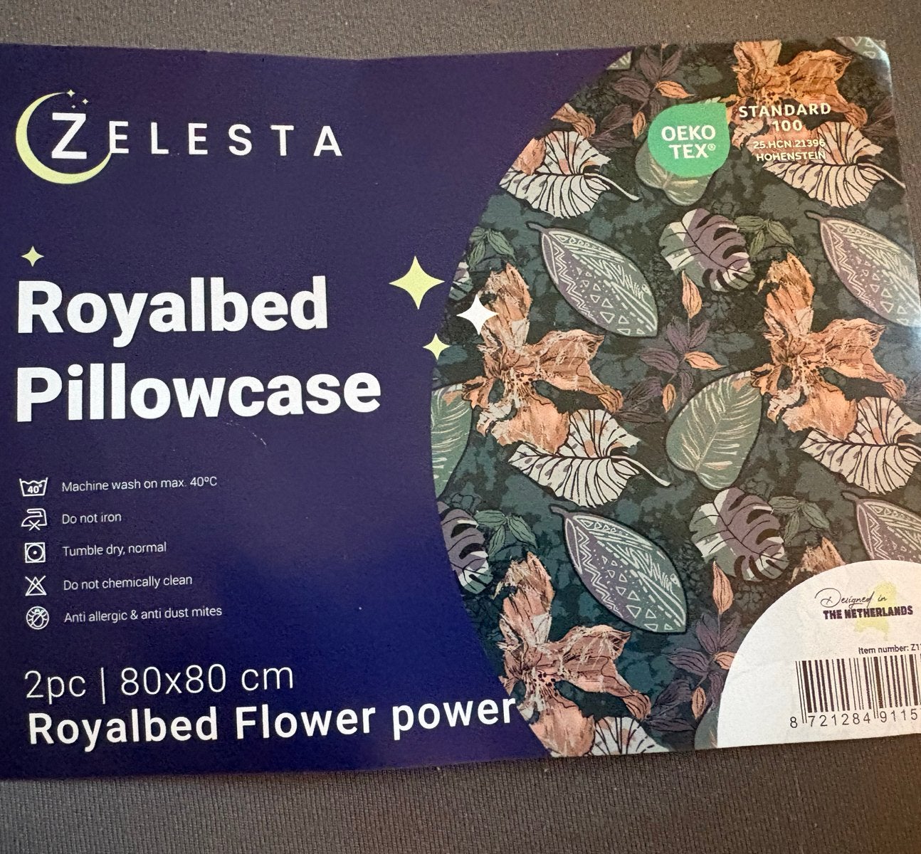 Zelesta Royalbed Flower Power Kussensloop 80x80 cm (2 stuks), Anti-allergisch, Hoeslaken of Sloop, Overige materialen, Nieuw