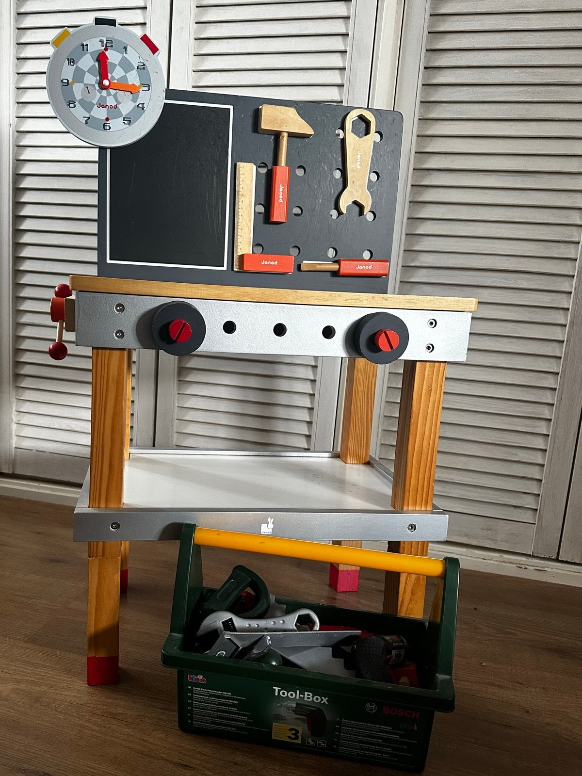Janod Houten Werkbank met Gereedschap en Bosch Toolbox, Ophalen, Gebruikt, Bouwen