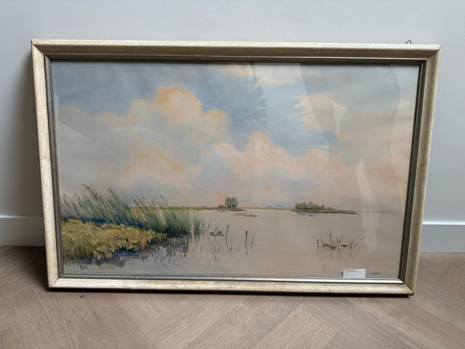 Jan Kagie Jr. - leekstermeer Landschap met water en riet, Realistisch, Ophalen of Verzenden, Gesigneerd, Landschap