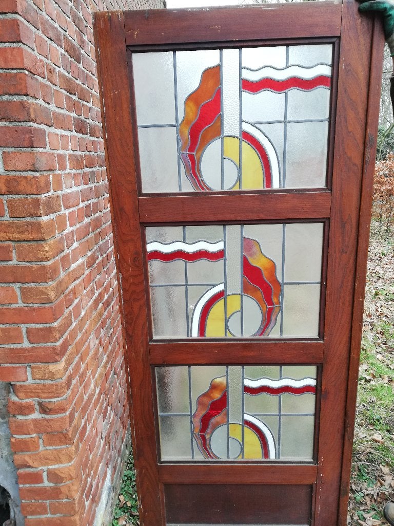 201hx240br Driedelig scheidingswand glas in lood rood/oranje, Ophalen