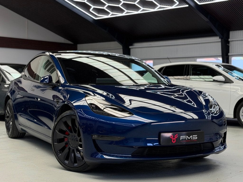 Tesla Model 3 Performance AWD 75 kWh 534pk, Auto's, Tesla, Automaat, Gebruikt, Zwart, Blauw