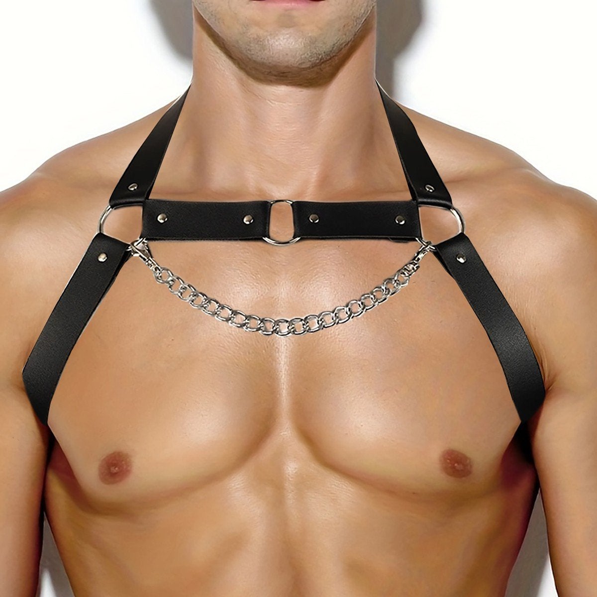 Heren harnas van imitatieleer met ketting bdsm bondage sexy, Kleding | Heren, Ophalen of Verzenden, Nieuw, Onbekend