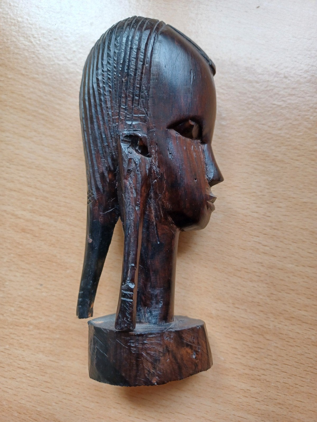 Vintage Tribale beeld Afrikaans hoofd, Minder dan 20 cm, Buste, Ophalen of Verzenden, Handgemaakt