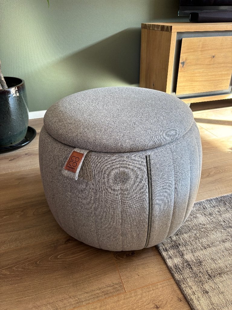 COCO Maison grijs poef met opbergruimte, Ophalen, Minder dan 50 cm, Rond, Minder dan 50 cm