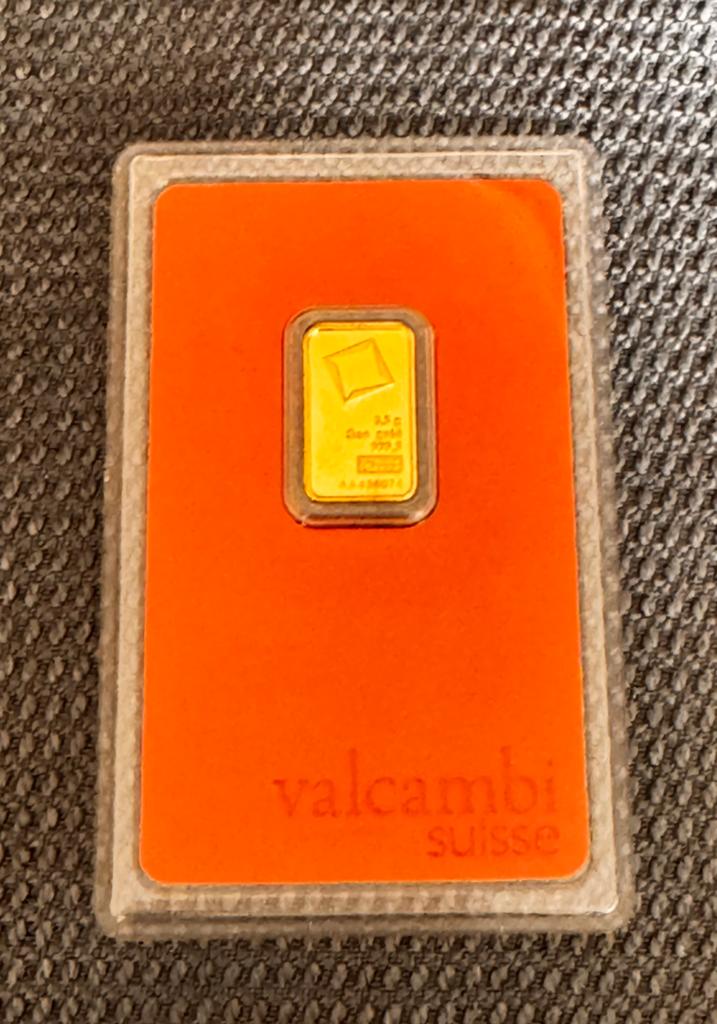 2,5gr Valcambi Suisse baartje, Postzegels en Munten, Edelmetalen en Baren, Ophalen of Verzenden, Goud