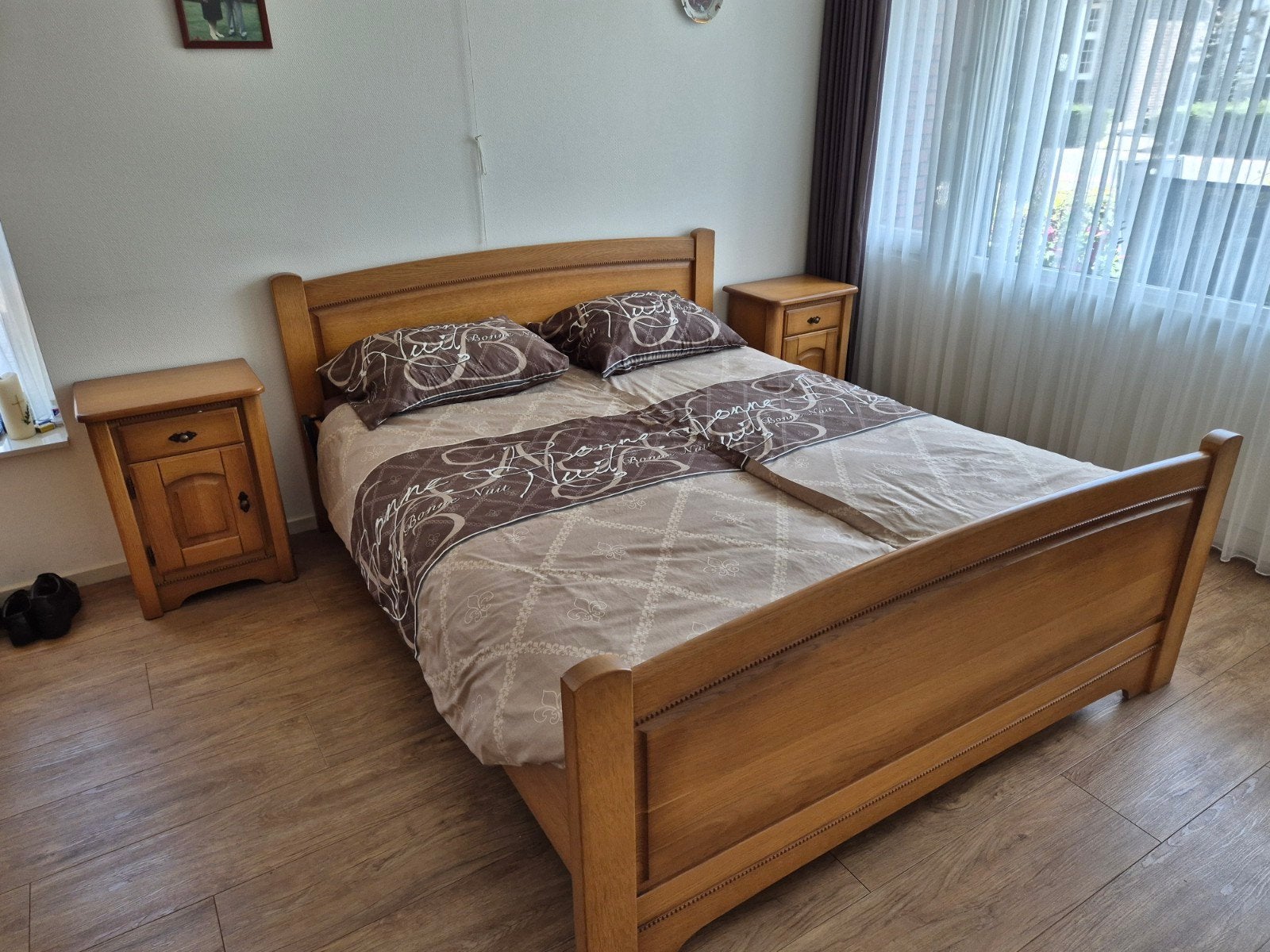 Tweepersoons bed licht eiken patinee, Huis en Inrichting, Ophalen, Gebruikt, Tweepersoons, 180 cm