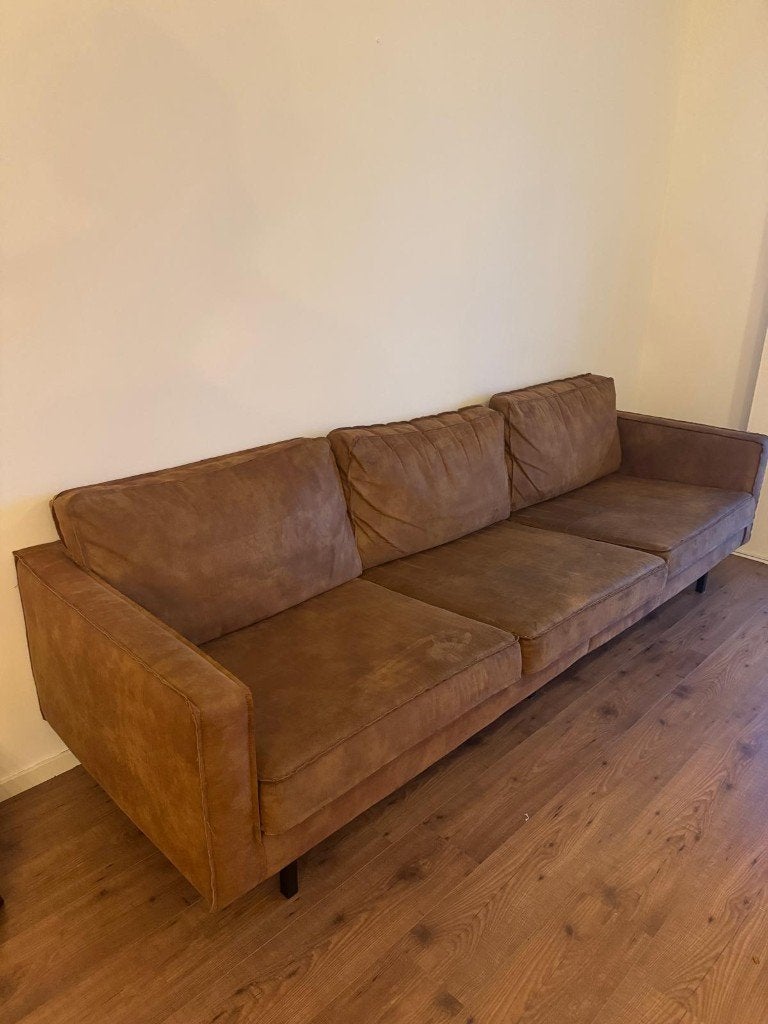 Grote cognacbruine Collin 4-zits bank - GRATIS af te halen, Huis en Inrichting, Ophalen, Gebruikt, 75 tot 100 cm, Rechte bank