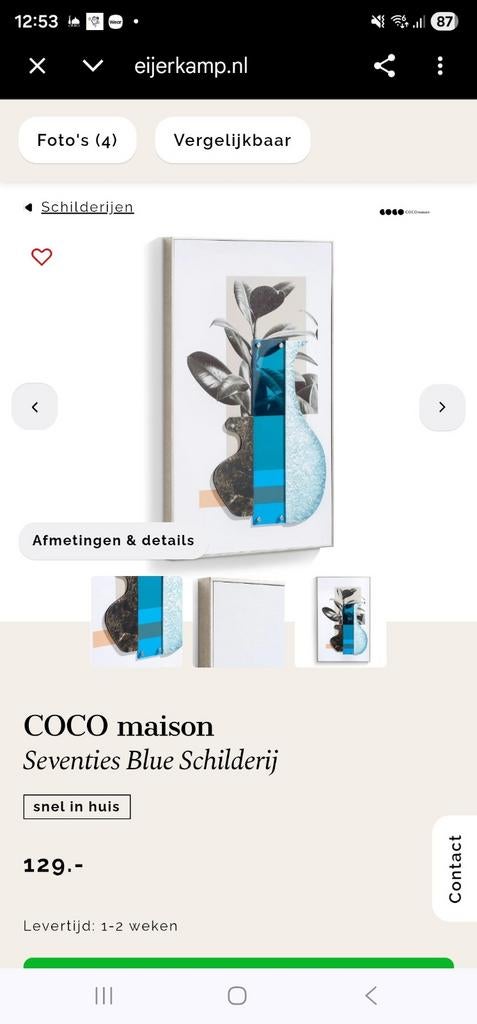 Luxe COCO maison Seventies Schilderij met 3D Effect - 50x80, Ophalen of Verzenden