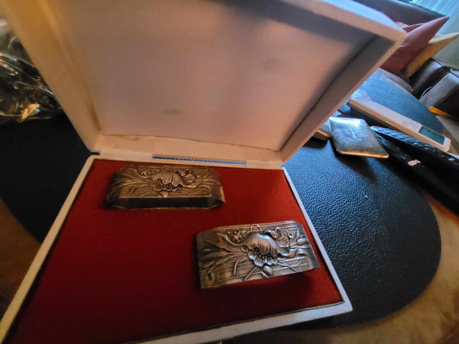 servetringen in doos art nuveau, Ophalen of Verzenden, Zilver