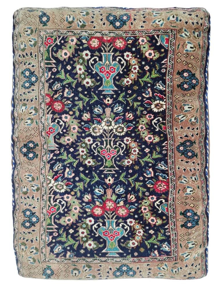 Handmade Persian wool Tabriz sit cushion floral blue 61x88cm